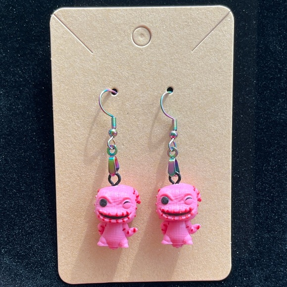 Hand Crafted Jewelry - Nightmare Before Christmas Pink Oogie Boogie Valentine’s Day Themed Earrings NIP